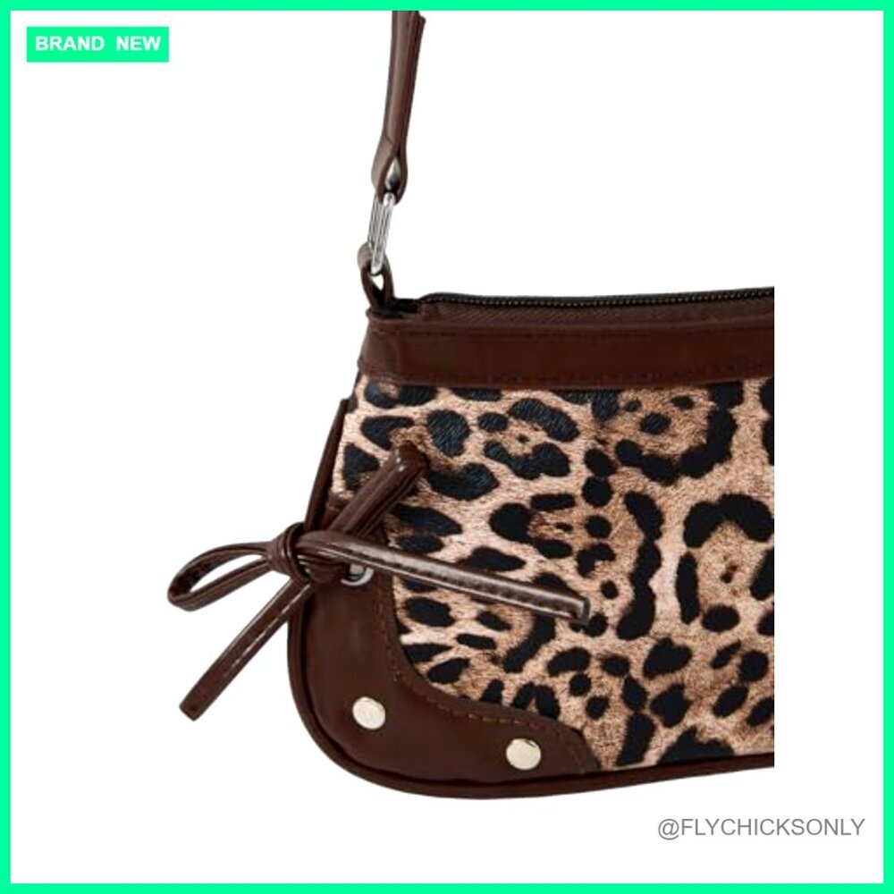 Leopard Print Shoulder Bag with Adjustable Strap Studded Clutch Purse - Picture 5 of 5